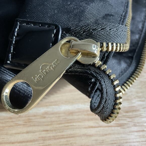 Kipling Black Nylon Tote Bag Gold Logo Patent Trim Large Shoulder Travel Work - Picture 10 of 14